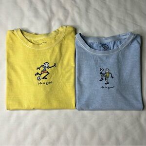 Set of 2- Life is Good Crusher Children's T-shirts- Jake Soccer Player. L & XL